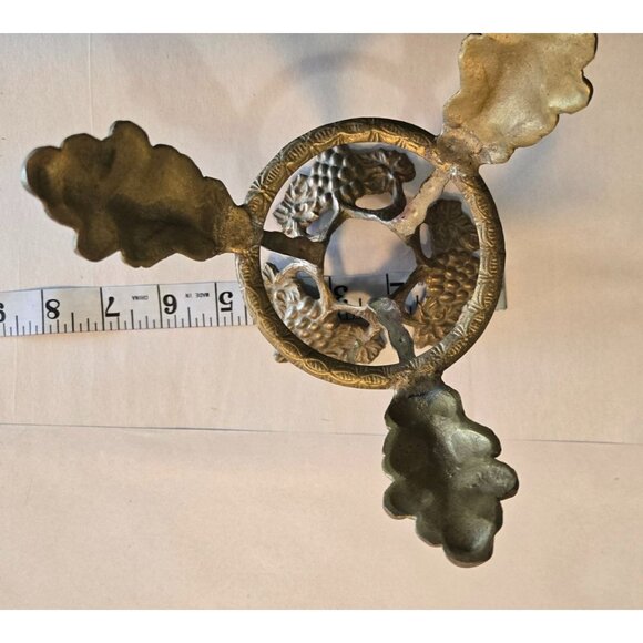 Brass Orb Holder Vtg Speheres Candle Bowl Three Prong Grapes & Leaves 6"x6"x4.5" - Picture 13 of 14